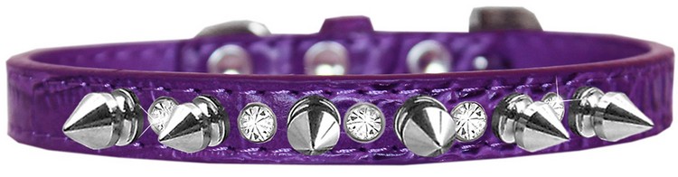 Silver Spike and Clear Jewel Croc Dog Collar Purple Size 16